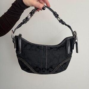 Coach Soho Vintage Y2K Black Signature Canvas and Leather Mini Hobo Shoulder Bag